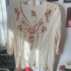 Solitaire Ivory and Burgundy Embroidered Blouse